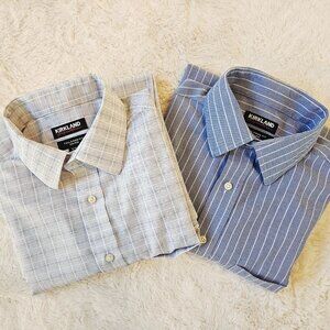 Kirkland Signature Lot of 2 Men's Tailored Fit Dress Shirts Non-Iron  16 34/35
